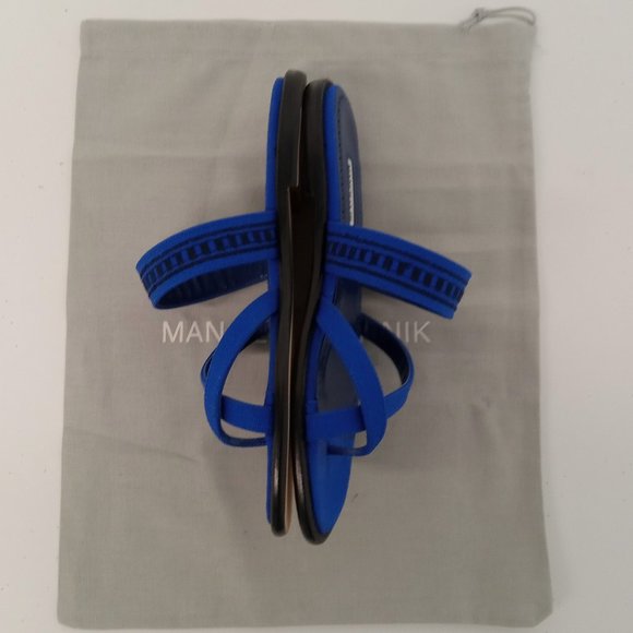 Manolo Blahnik Susade Women's Cotton Blue Sandals EU36/US6 - Picture 5 of 11